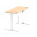 Air Modesty 1400 x 600mm Height Adjustable Office Desk Maple Top Cable Ports White Leg With White Steel Modesty Panel HA01394