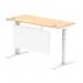 Air Modesty 1400 x 600mm Height Adjustable Office Desk Maple Top Cable Ports White Leg With White Steel Modesty Panel HA01394