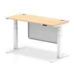 Air Modesty 1400 x 600mm Height Adjustable Office Desk Maple Top Cable Ports White Leg With White Steel Modesty Panel HA01394