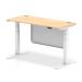 Air 1400 x 600mm Height Adjustable Desk Maple Top Cable Ports White Leg With White Steel Modesty Panel HA01394