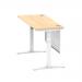 Air 1400 x 600mm Height Adjustable Desk Maple Top Cable Ports White Leg With White Steel Modesty Panel HA01394