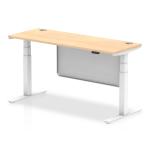Air Modesty 1600 x 600mm Height Adjustable Office Desk Maple Top Cable Ports White Leg With White Steel Modesty Panel HA01395