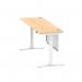 Air Modesty 1800 x 600mm Height Adjustable Office Desk Maple Top Cable Ports White Leg With White Steel Modesty Panel HA01396