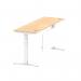 Air Modesty 1800 x 600mm Height Adjustable Office Desk Maple Top Cable Ports White Leg With White Steel Modesty Panel HA01396