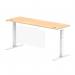 Air Modesty 1800 x 600mm Height Adjustable Office Desk Maple Top Cable Ports White Leg With White Steel Modesty Panel HA01396