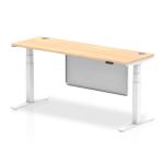 Air Modesty 1800 x 600mm Height Adjustable Office Desk Maple Top Cable Ports White Leg With White Steel Modesty Panel HA01396