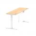 Air 1800 x 600mm Height Adjustable Desk Maple Top Cable Ports White Leg With White Steel Modesty Panel HA01396