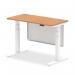 Air Modesty 1200 x 600mm Height Adjustable Office Desk Oak Top Cable Ports White Leg With White Steel Modesty Panel HA01397