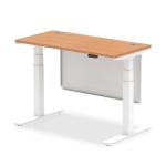 Air Modesty 1200 x 600mm Height Adjustable Office Desk Oak Top Cable Ports White Leg With White Steel Modesty Panel HA01397
