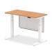 Air 1200 x 600mm Height Adjustable Desk Oak Top Cable Ports White Leg With White Steel Modesty Panel HA01397