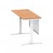 Air Modesty 1400 x 600mm Height Adjustable Office Desk Oak Top Cable Ports White Leg With White Steel Modesty Panel HA01398