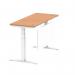 Air Modesty 1400 x 600mm Height Adjustable Office Desk Oak Top Cable Ports White Leg With White Steel Modesty Panel HA01398