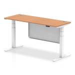 Air Modesty 1600 x 600mm Height Adjustable Office Desk Oak Top Cable Ports White Leg With White Steel Modesty Panel HA01399