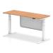 Air 1600 x 600mm Height Adjustable Desk Oak Top Cable Ports White Leg With White Steel Modesty Panel HA01399