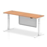 Air Modesty 1800 x 600mm Height Adjustable Office Desk Oak Top Cable Ports White Leg With White Steel Modesty Panel HA01400