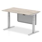 Air Modesty 1400 x 800mm Height Adjustable Office Desk Grey Oak Top Silver Leg With Silver Steel Modesty Panel HA01403