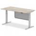 Air Modesty 1600 x 800mm Height Adjustable Office Desk Grey Oak Top Silver Leg With Silver Steel Modesty Panel HA01405