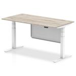 Air Modesty 1600 x 800mm Height Adjustable Office Desk Grey Oak Top White Leg With White Steel Modesty Panel HA01406