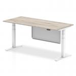 Air Modesty 1800 x 800mm Height Adjustable Office Desk Grey Oak Top White Leg With White Steel Modesty Panel HA01408