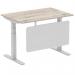 Air Modesty 1200 x 800mm Height Adjustable Office Desk Grey Oak Top Cable Ports Silver Leg With Silver Steel Modesty Panel HA01409