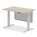 Air 1200 x 800mm Height Adjustable Desk Grey Oak Top Cable Ports Silver Leg With Silver Steel Modesty Panel HA01409