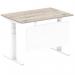 Air Modesty 1200 x 800mm Height Adjustable Office Desk Grey Oak Top Cable Ports White Leg With White Steel Modesty Panel HA01410