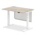 Air 1200 x 800mm Height Adjustable Desk Grey Oak Top Cable Ports White Leg With White Steel Modesty Panel HA01410