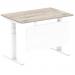 Air 1200 x 800mm Height Adjustable Desk Grey Oak Top Cable Ports White Leg With White Steel Modesty Panel HA01410
