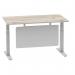 Air Modesty 1400 x 800mm Height Adjustable Office Desk Grey Oak Top Cable Ports Silver Leg With Silver Steel Modesty Panel HA01411