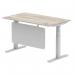 Air Modesty 1400 x 800mm Height Adjustable Office Desk Grey Oak Top Cable Ports Silver Leg With Silver Steel Modesty Panel HA01411