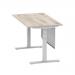 Air 1400 x 800mm Height Adjustable Desk Grey Oak Top Cable Ports Silver Leg With Silver Steel Modesty Panel HA01411