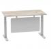 Air 1400 x 800mm Height Adjustable Desk Grey Oak Top Cable Ports Silver Leg With Silver Steel Modesty Panel HA01411