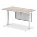 Air Modesty 1400 x 800mm Height Adjustable Office Desk Grey Oak Top Cable Ports White Leg With White Steel Modesty Panel HA01412