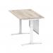 Air Modesty 1400 x 800mm Height Adjustable Office Desk Grey Oak Top Cable Ports White Leg With White Steel Modesty Panel HA01412