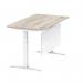 Air Modesty 1400 x 800mm Height Adjustable Office Desk Grey Oak Top Cable Ports White Leg With White Steel Modesty Panel HA01412