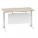 Air Modesty 1400 x 800mm Height Adjustable Office Desk Grey Oak Top Cable Ports White Leg With White Steel Modesty Panel HA01412