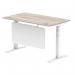 Air Modesty 1400 x 800mm Height Adjustable Office Desk Grey Oak Top Cable Ports White Leg With White Steel Modesty Panel HA01412