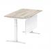 Air 1400 x 800mm Height Adjustable Desk Grey Oak Top Cable Ports White Leg With White Steel Modesty Panel HA01412