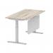 Air Modesty 1600 x 800mm Height Adjustable Office Desk Grey Oak Top Cable Ports Silver Leg With Silver Steel Modesty Panel HA01413