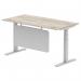 Air Modesty 1600 x 800mm Height Adjustable Office Desk Grey Oak Top Cable Ports Silver Leg With Silver Steel Modesty Panel HA01413