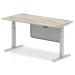 Air 1600 x 800mm Height Adjustable Desk Grey Oak Top Cable Ports Silver Leg With Silver Steel Modesty Panel HA01413