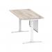 Air Modesty 1600 x 800mm Height Adjustable Office Desk Grey Oak Top Cable Ports White Leg With White Steel Modesty Panel HA01414