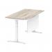 Air Modesty 1600 x 800mm Height Adjustable Office Desk Grey Oak Top Cable Ports White Leg With White Steel Modesty Panel HA01414