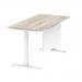 Air 1600 x 800mm Height Adjustable Desk Grey Oak Top Cable Ports White Leg With White Steel Modesty Panel HA01414