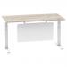 Air 1600 x 800mm Height Adjustable Desk Grey Oak Top Cable Ports White Leg With White Steel Modesty Panel HA01414