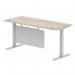 Air Modesty 1800 x 800mm Height Adjustable Office Desk Grey Oak Top Cable Ports Silver Leg With Silver Steel Modesty Panel HA01415