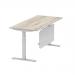 Air 1800 x 800mm Height Adjustable Desk Grey Oak Top Cable Ports Silver Leg With Silver Steel Modesty Panel HA01415