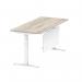 Air Modesty 1800 x 800mm Height Adjustable Office Desk Grey Oak Top Cable Ports White Leg With White Steel Modesty Panel HA01416