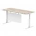 Air Modesty 1800 x 800mm Height Adjustable Office Desk Grey Oak Top Cable Ports White Leg With White Steel Modesty Panel HA01416