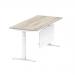 Air 1800 x 800mm Height Adjustable Desk Grey Oak Top Cable Ports White Leg With White Steel Modesty Panel HA01416